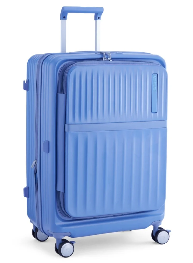 AMERICAN TOURISTER  Trento + Suitcase, Check-In Size 68 cm / 25 inch, 4 Spinner Wheels, Hard Top, Polycarbonate, Elemental Blue|2 In 1 Optimov™ Shock Absorbing Wheels|Book Opening|Expandable|TSA Lock|Waterproof Section - 3 Years International Warranty  | Best Price UAE